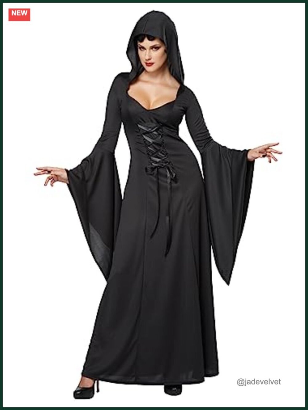 Deluxe Hooded Robe Long Dress Lace Up Costume